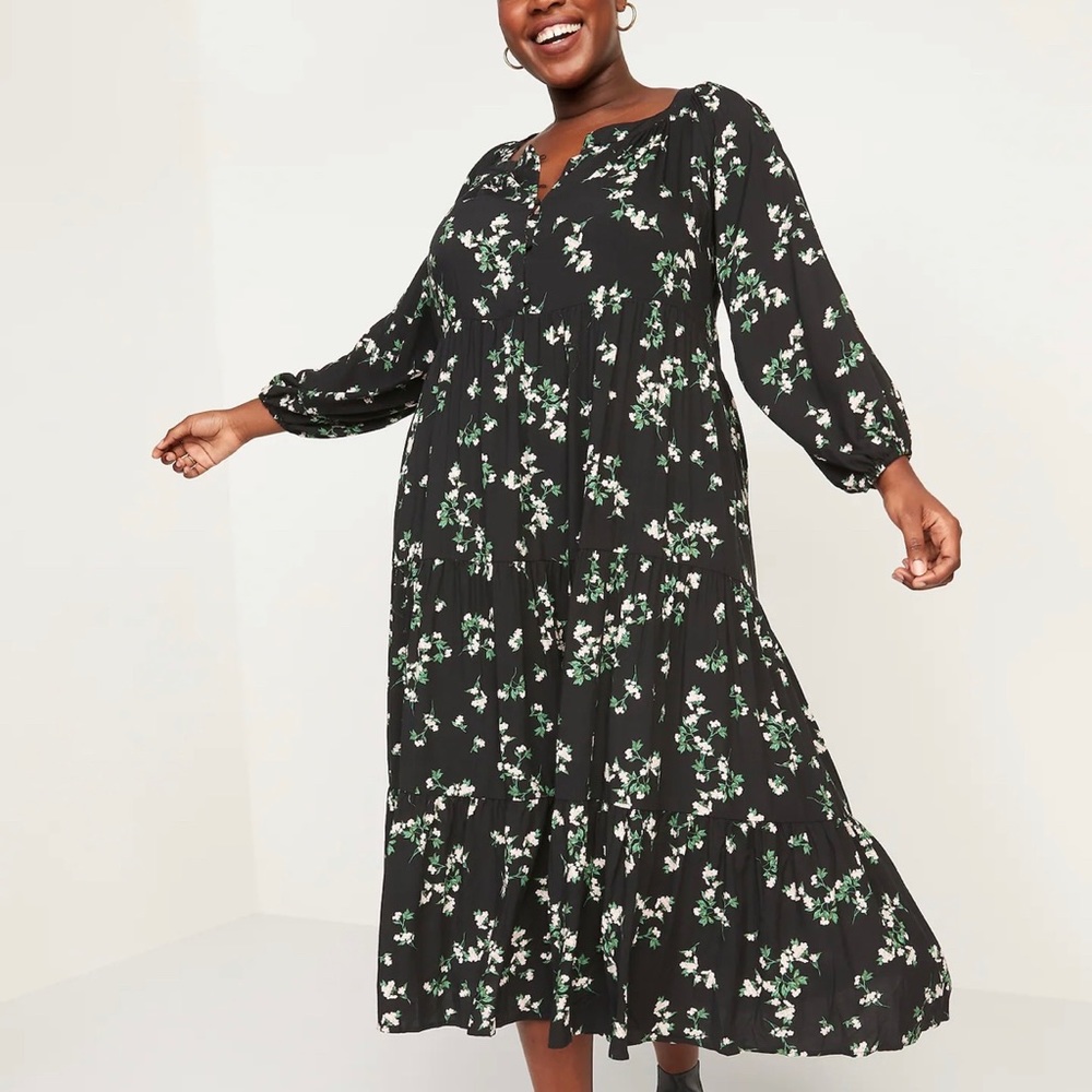 Old Navy Long-Sleeve Tiered Floral Maxi Swing Dress